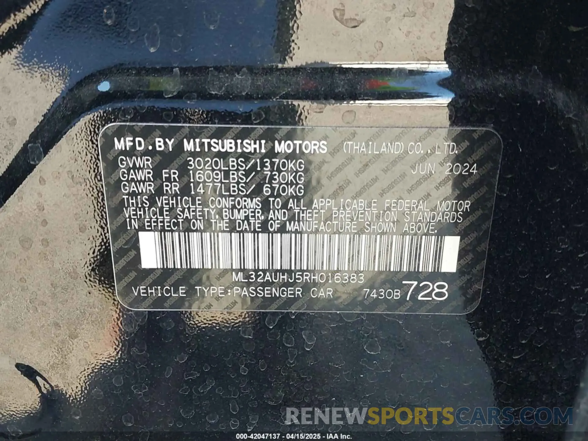 9 fotografías del automóvil dañado ML32AUHJ5RH016383 MITSUBISHI MIRAGE 2024