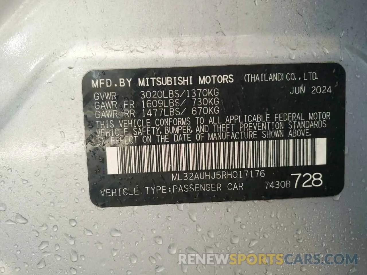 12 fotografías del automóvil dañado ML32AUHJ5RH017176 MITSUBISHI MIRAGE 2024