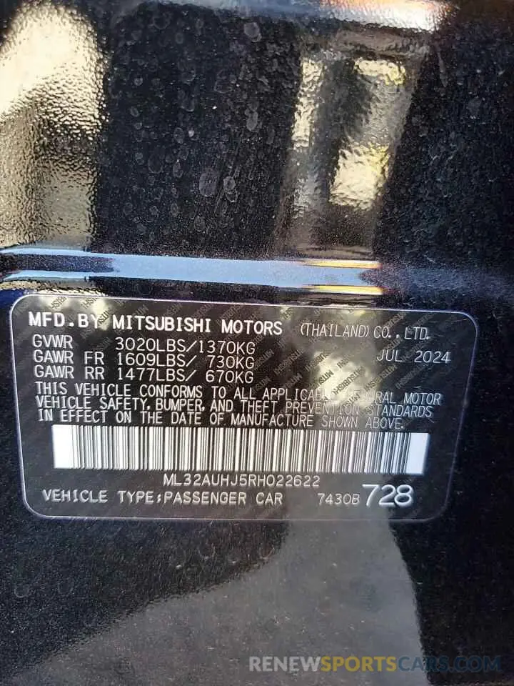 12 fotografías del automóvil dañado ML32AUHJ5RH022622 MITSUBISHI MIRAGE 2024