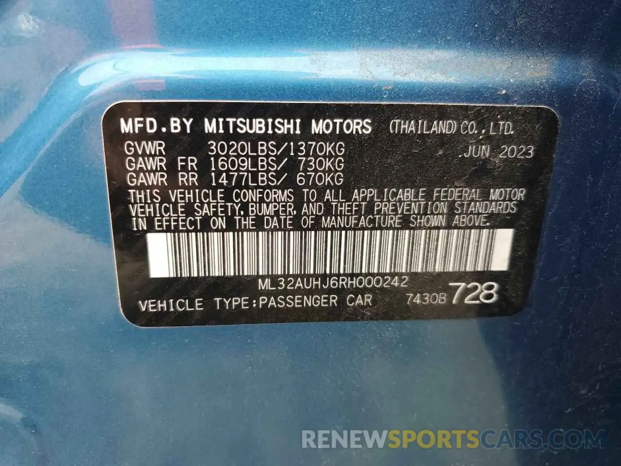 13 fotografías del automóvil dañado ML32AUHJ6RH000242 MITSUBISHI MIRAGE 2024