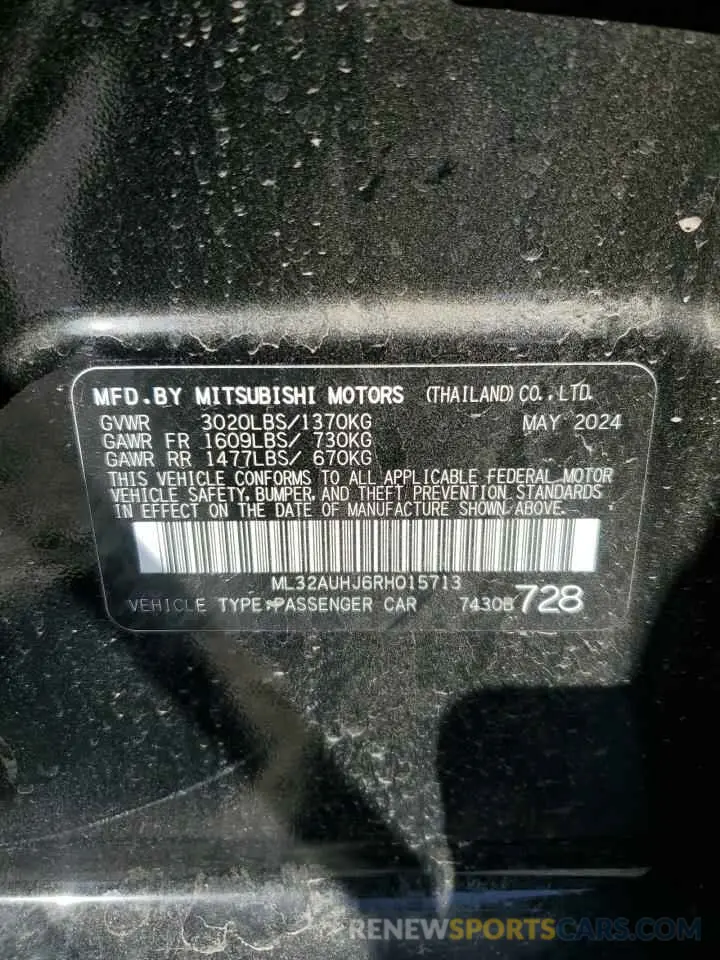 12 fotografías del automóvil dañado ML32AUHJ6RH015713 MITSUBISHI MIRAGE 2024
