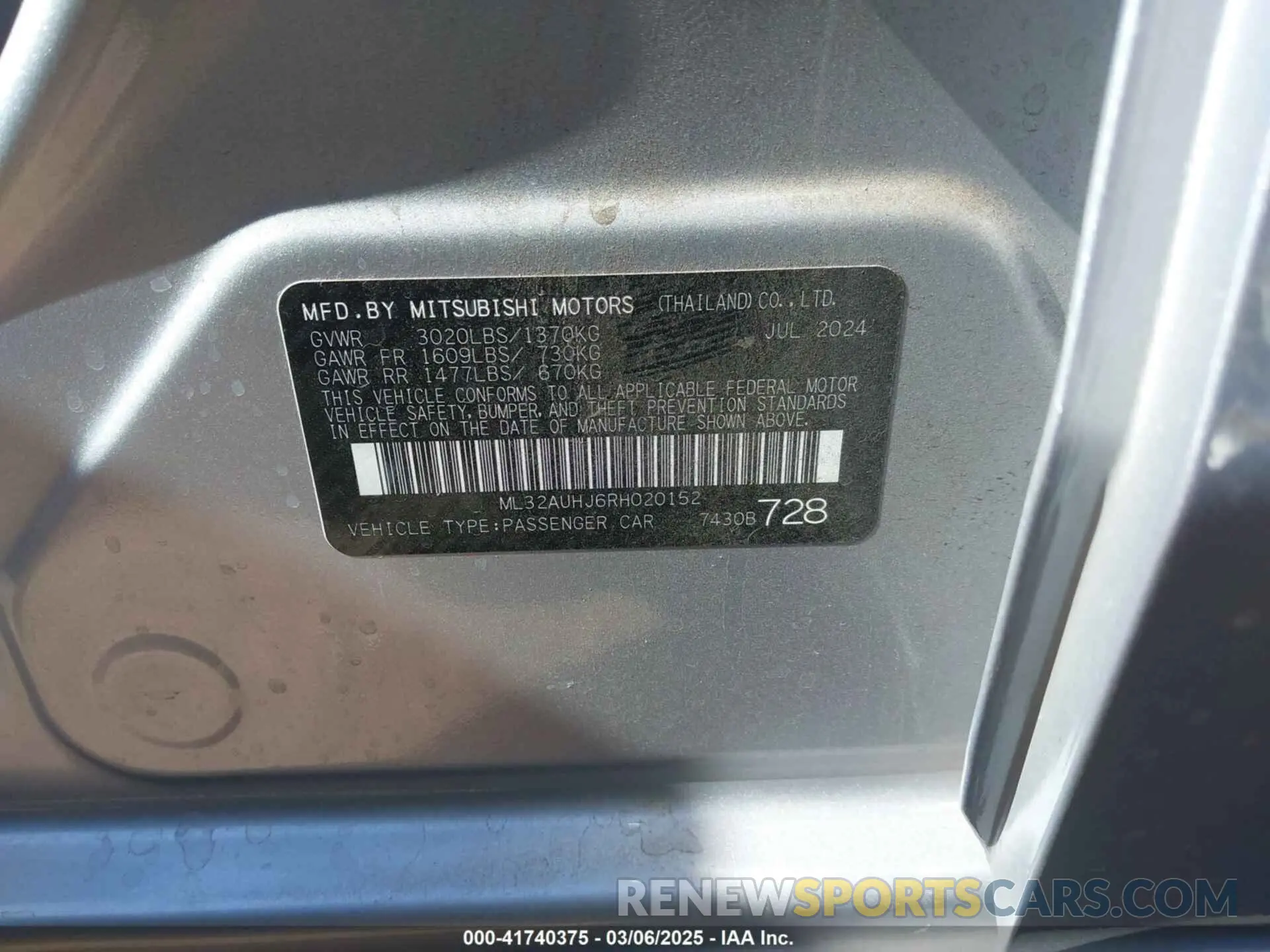 9 fotografías del automóvil dañado ML32AUHJ6RH020152 MITSUBISHI MIRAGE 2024