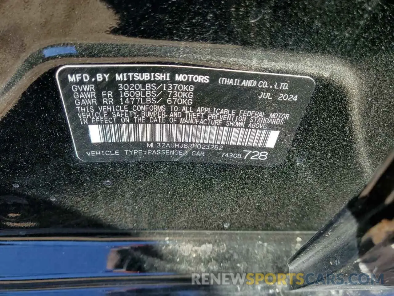 12 fotografías del automóvil dañado ML32AUHJ6RH023262 MITSUBISHI MIRAGE 2024