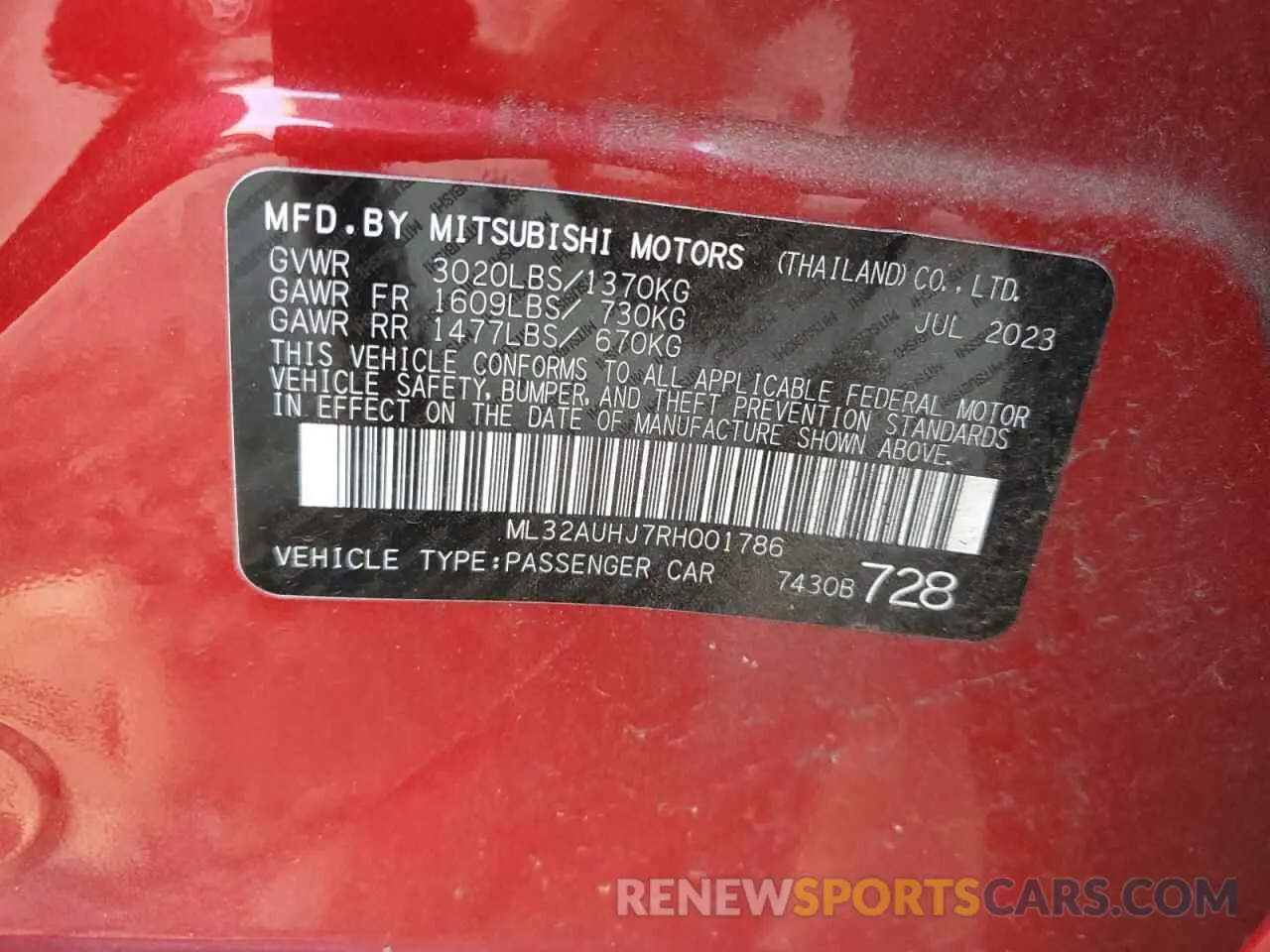 13 fotografías del automóvil dañado ML32AUHJ7RH001786 MITSUBISHI MIRAGE 2024