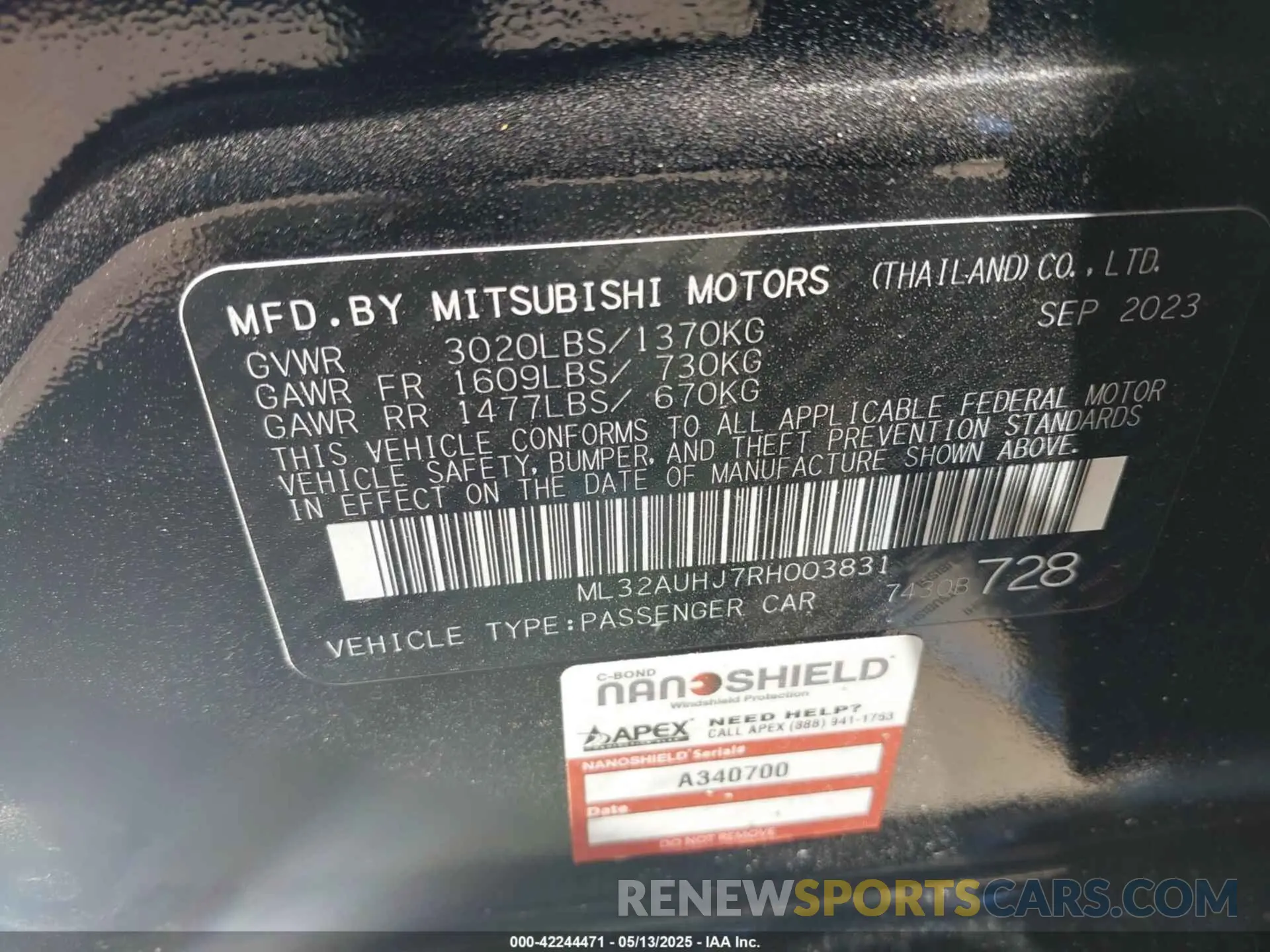 9 fotografías del automóvil dañado ML32AUHJ7RH003831 MITSUBISHI MIRAGE 2024