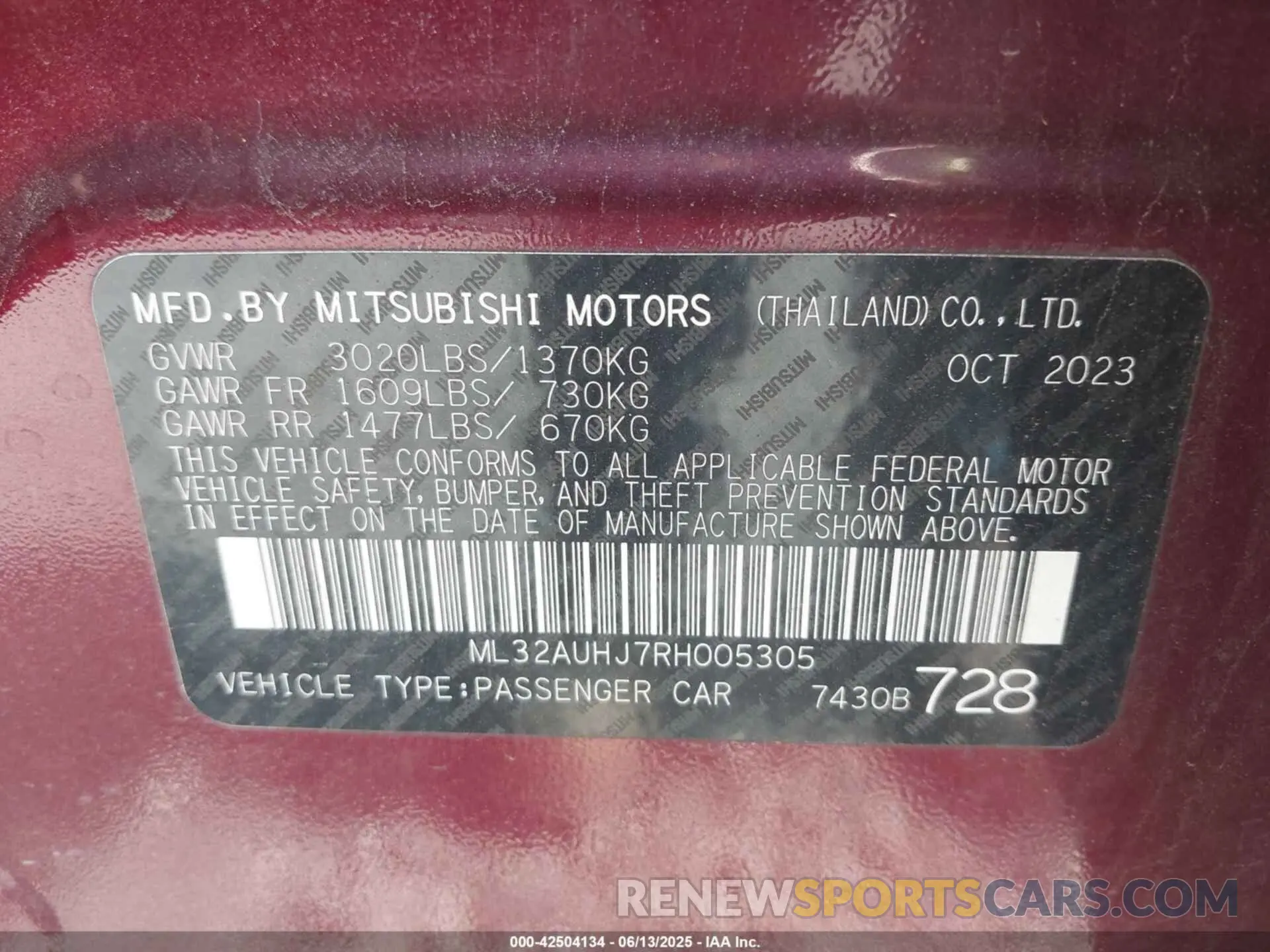 9 fotografías del automóvil dañado ML32AUHJ7RH005305 MITSUBISHI MIRAGE 2024