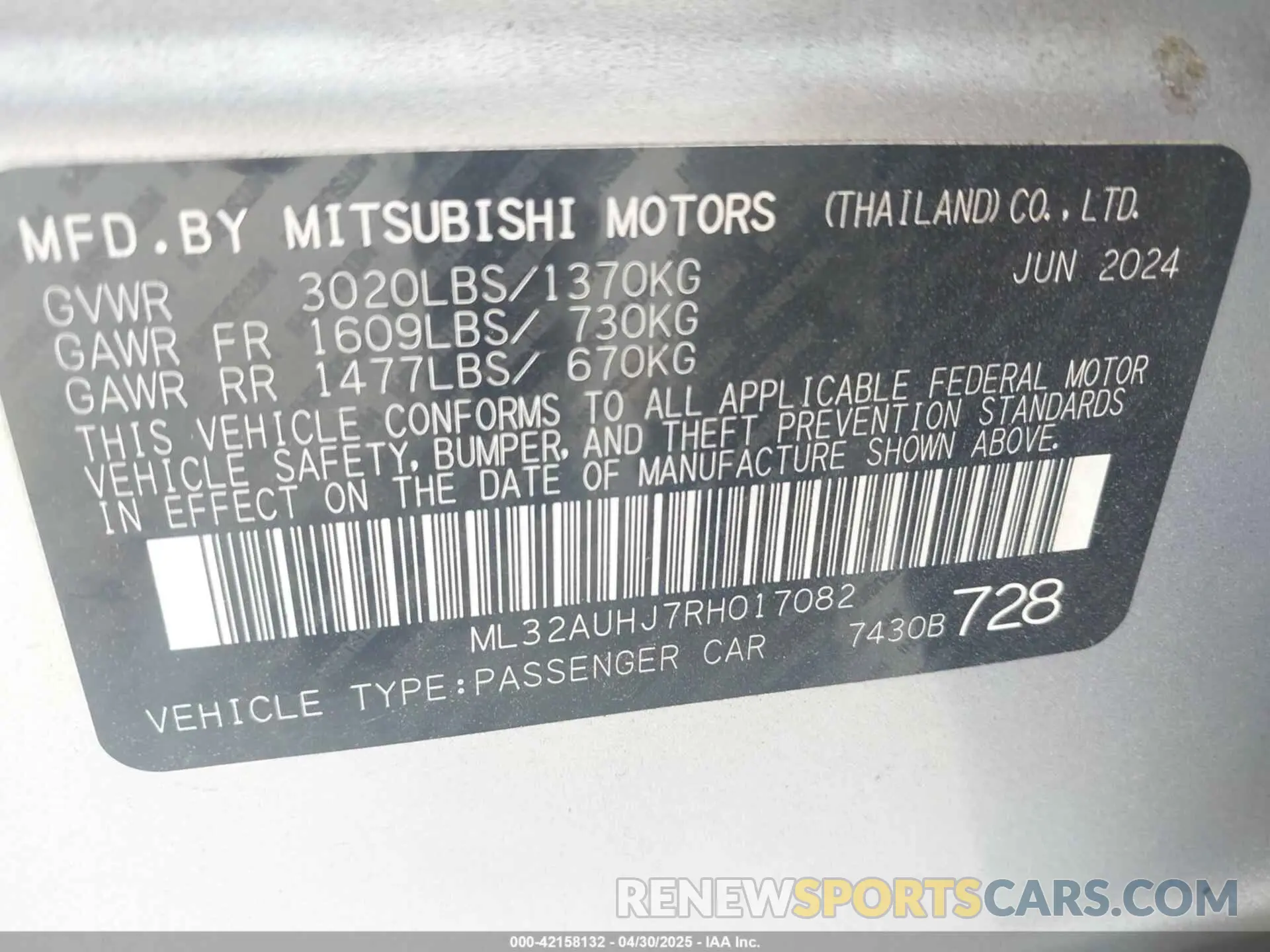 9 fotografías del automóvil dañado ML32AUHJ7RH017082 MITSUBISHI MIRAGE 2024