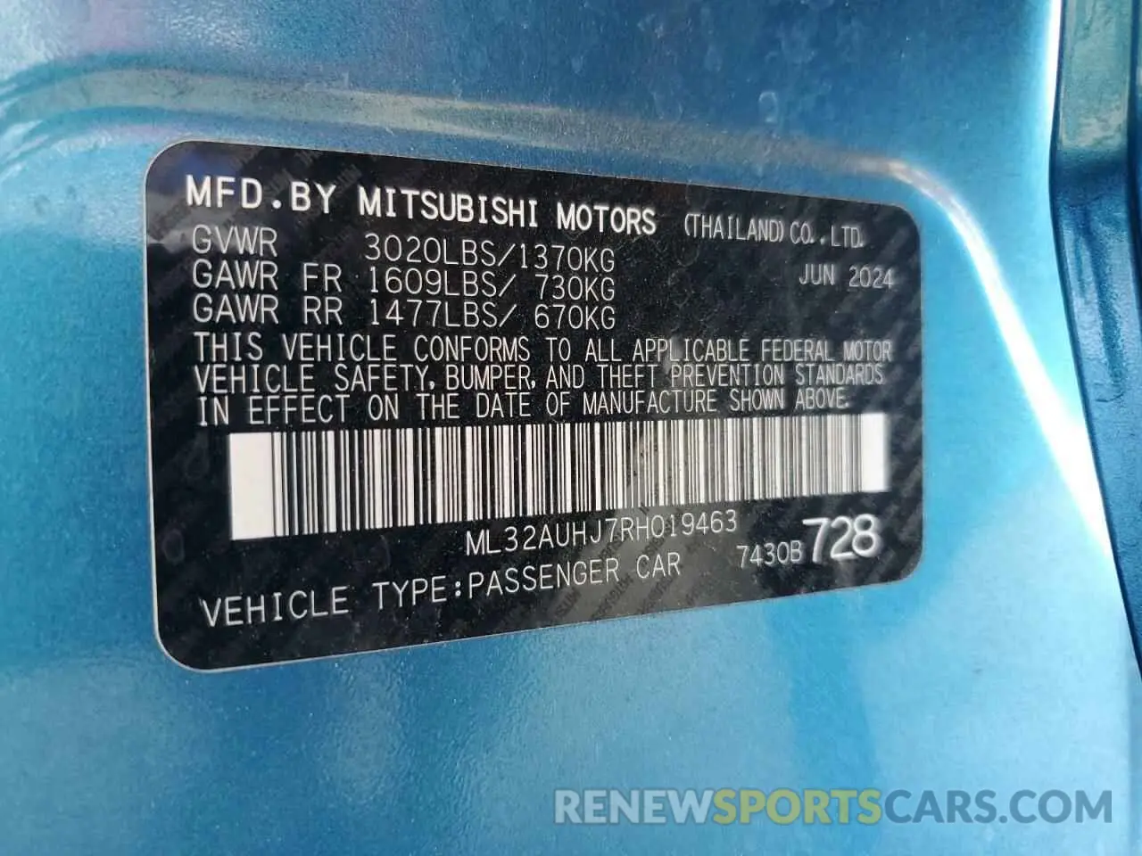 12 fotografías del automóvil dañado ML32AUHJ7RH019463 MITSUBISHI MIRAGE 2024