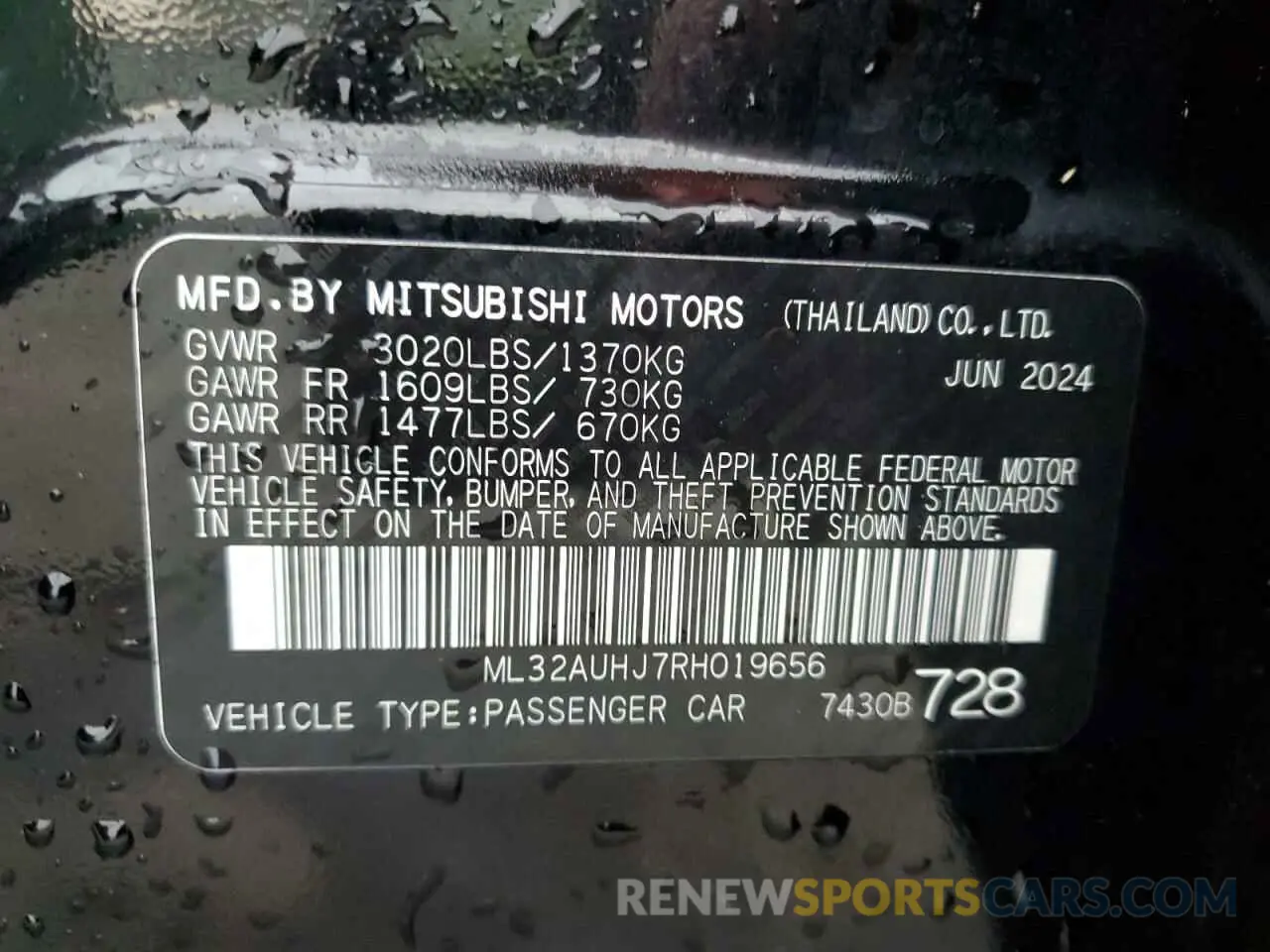 12 fotografías del automóvil dañado ML32AUHJ7RH019656 MITSUBISHI MIRAGE 2024