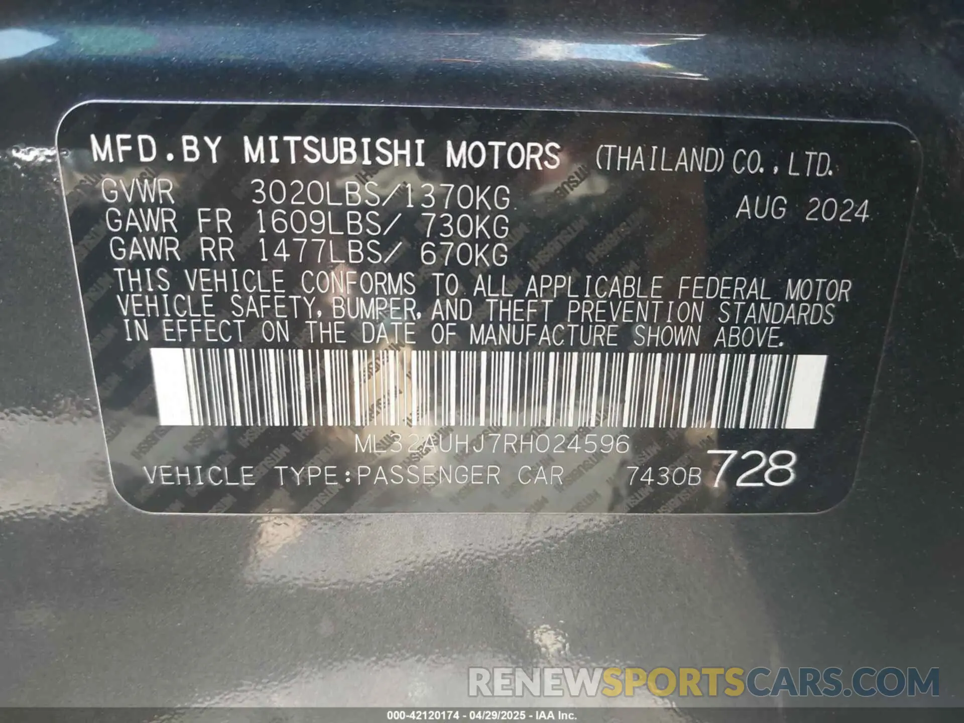 9 fotografías del automóvil dañado ML32AUHJ7RH024596 MITSUBISHI MIRAGE 2024