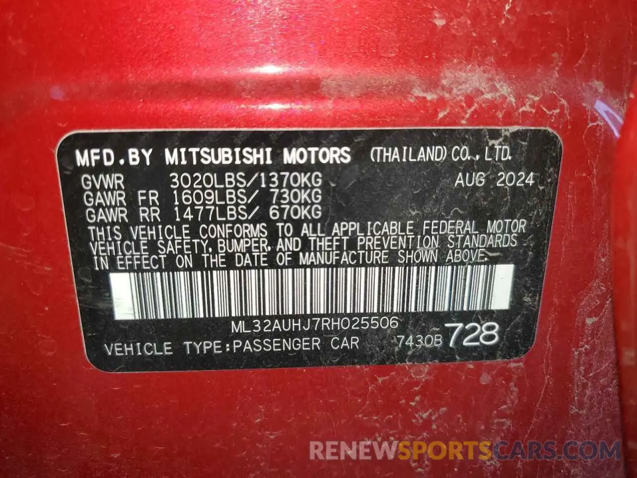 13 fotografías del automóvil dañado ML32AUHJ7RH025506 MITSUBISHI MIRAGE 2024
