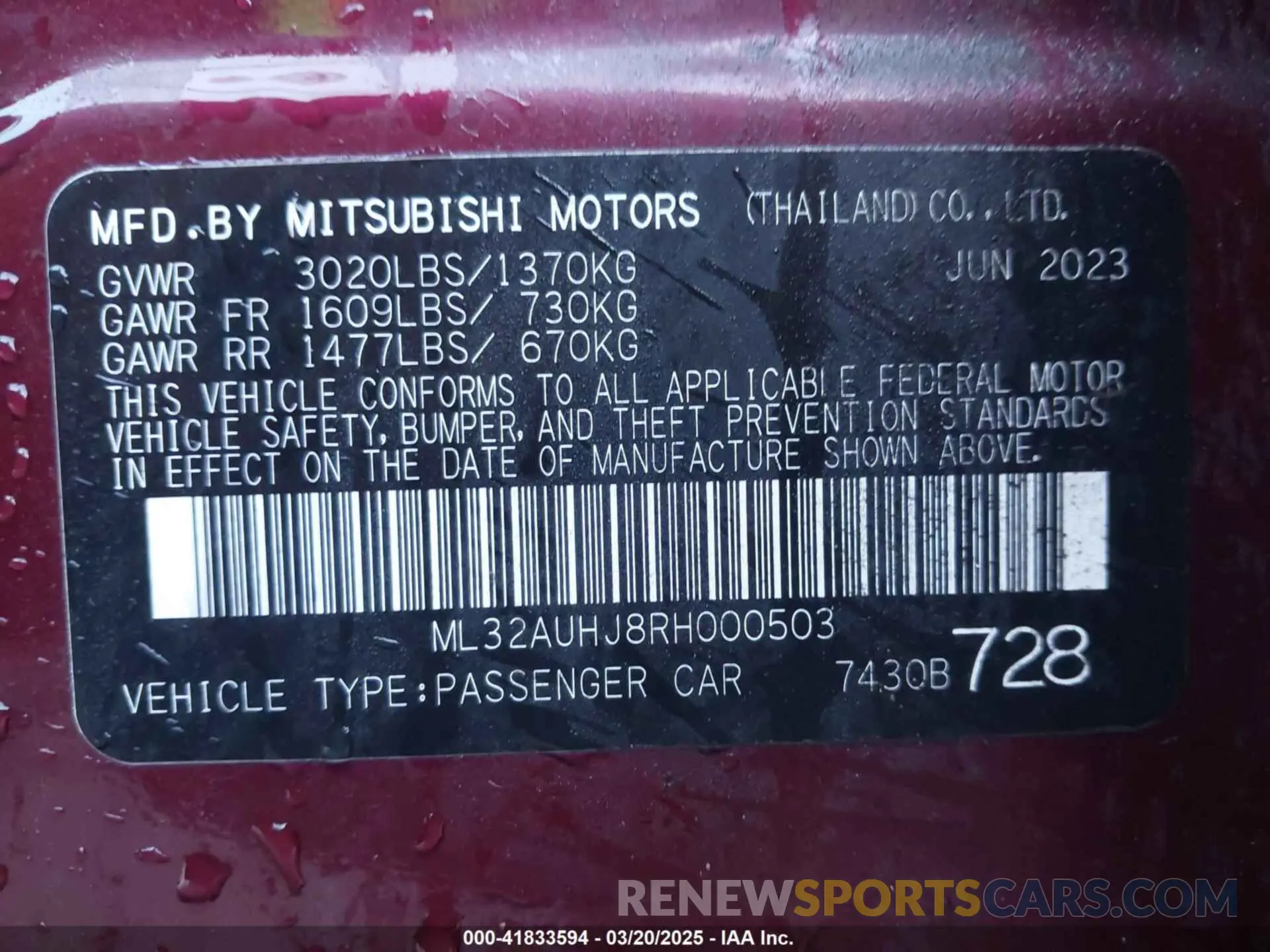 9 fotografías del automóvil dañado ML32AUHJ8RH000503 MITSUBISHI MIRAGE 2024