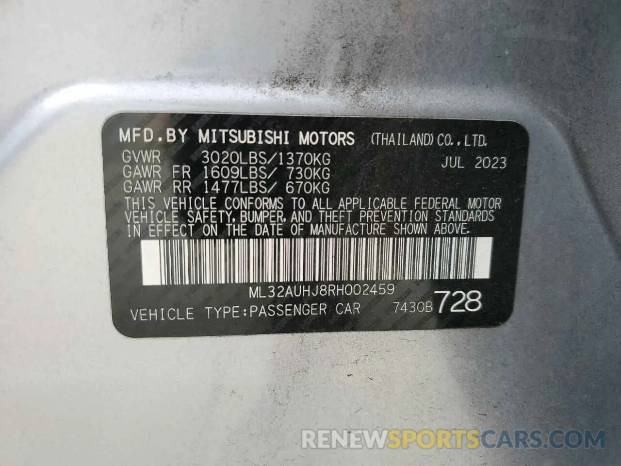 12 fotografías del automóvil dañado ML32AUHJ8RH002459 MITSUBISHI MIRAGE 2024