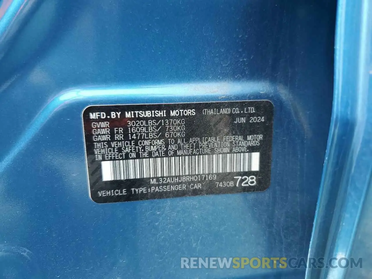 12 fotografías del automóvil dañado ML32AUHJ8RH017169 MITSUBISHI MIRAGE 2024