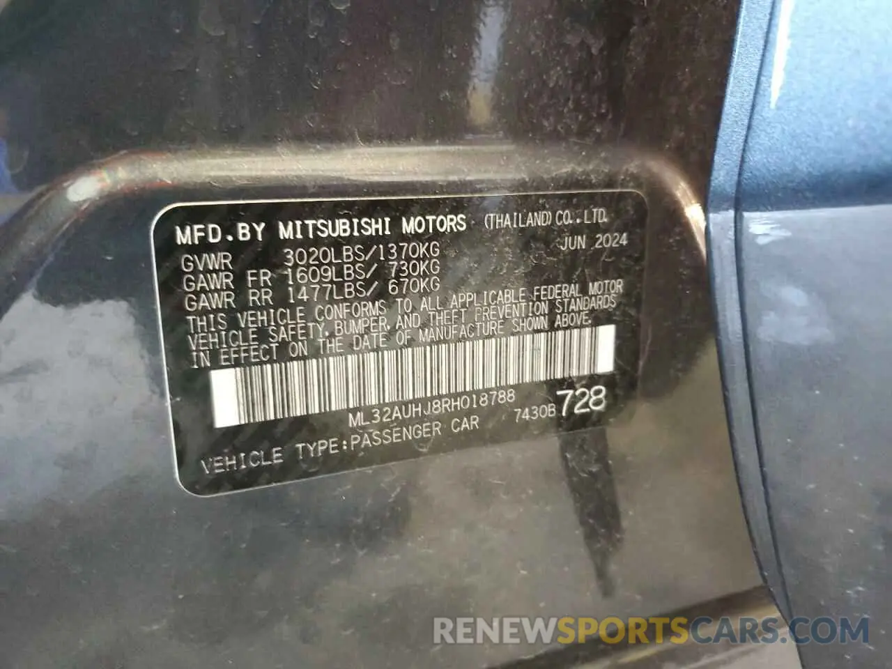 13 fotografías del automóvil dañado ML32AUHJ8RH018788 MITSUBISHI MIRAGE 2024