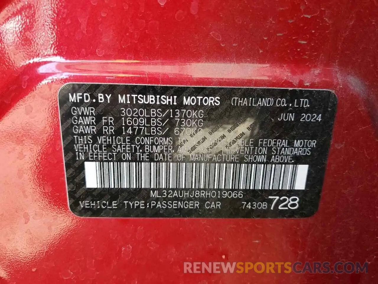 13 fotografías del automóvil dañado ML32AUHJ8RH019066 MITSUBISHI MIRAGE 2024