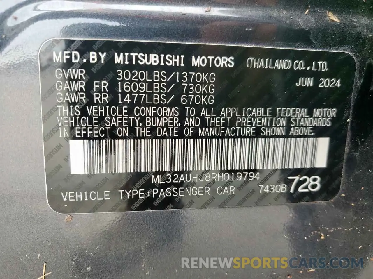 12 fotografías del automóvil dañado ML32AUHJ8RH019794 MITSUBISHI MIRAGE 2024