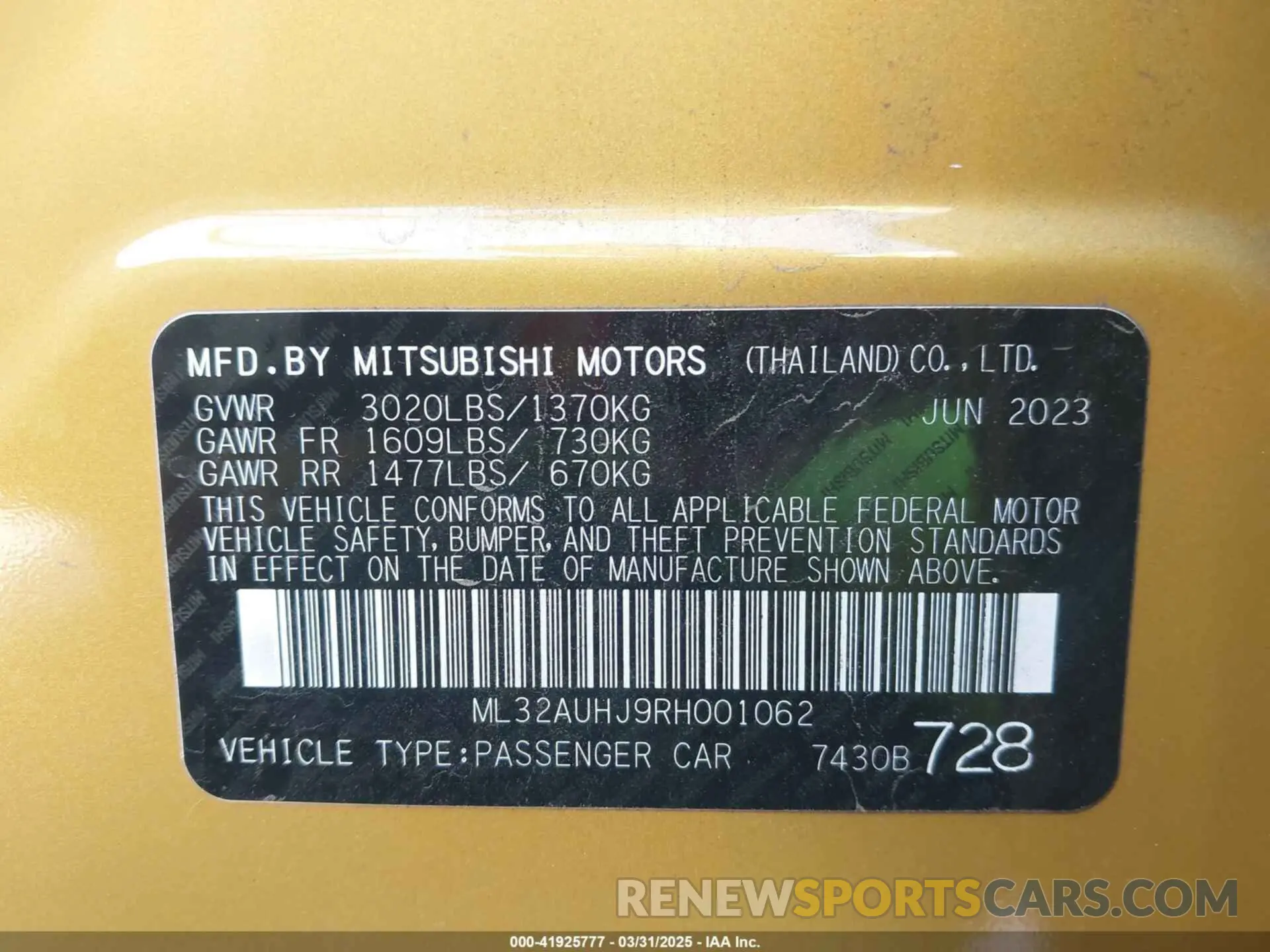9 fotografías del automóvil dañado ML32AUHJ9RH001062 MITSUBISHI MIRAGE 2024