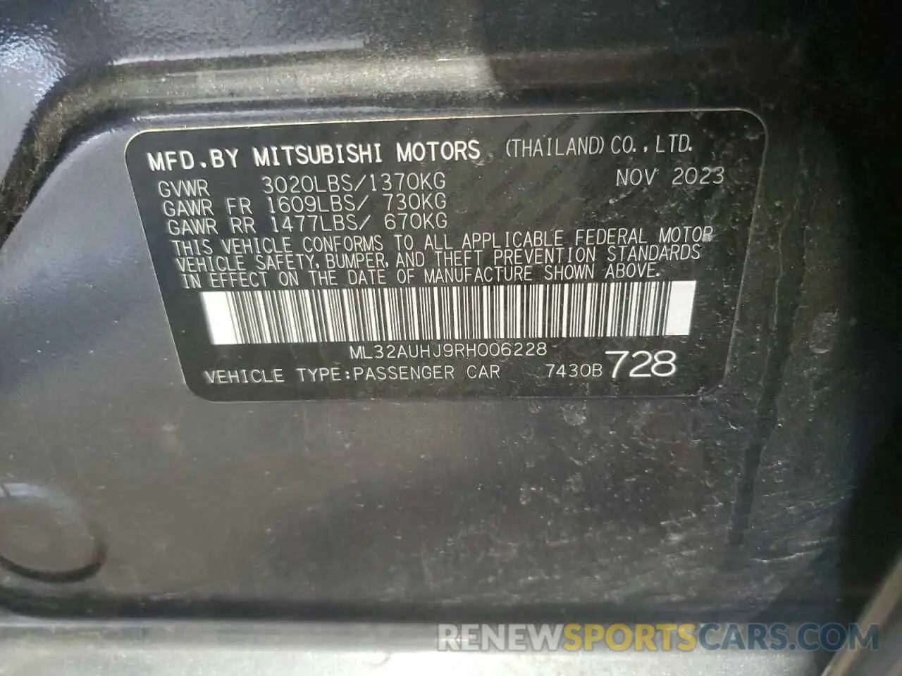 14 fotografías del automóvil dañado ML32AUHJ9RH006228 MITSUBISHI MIRAGE 2024