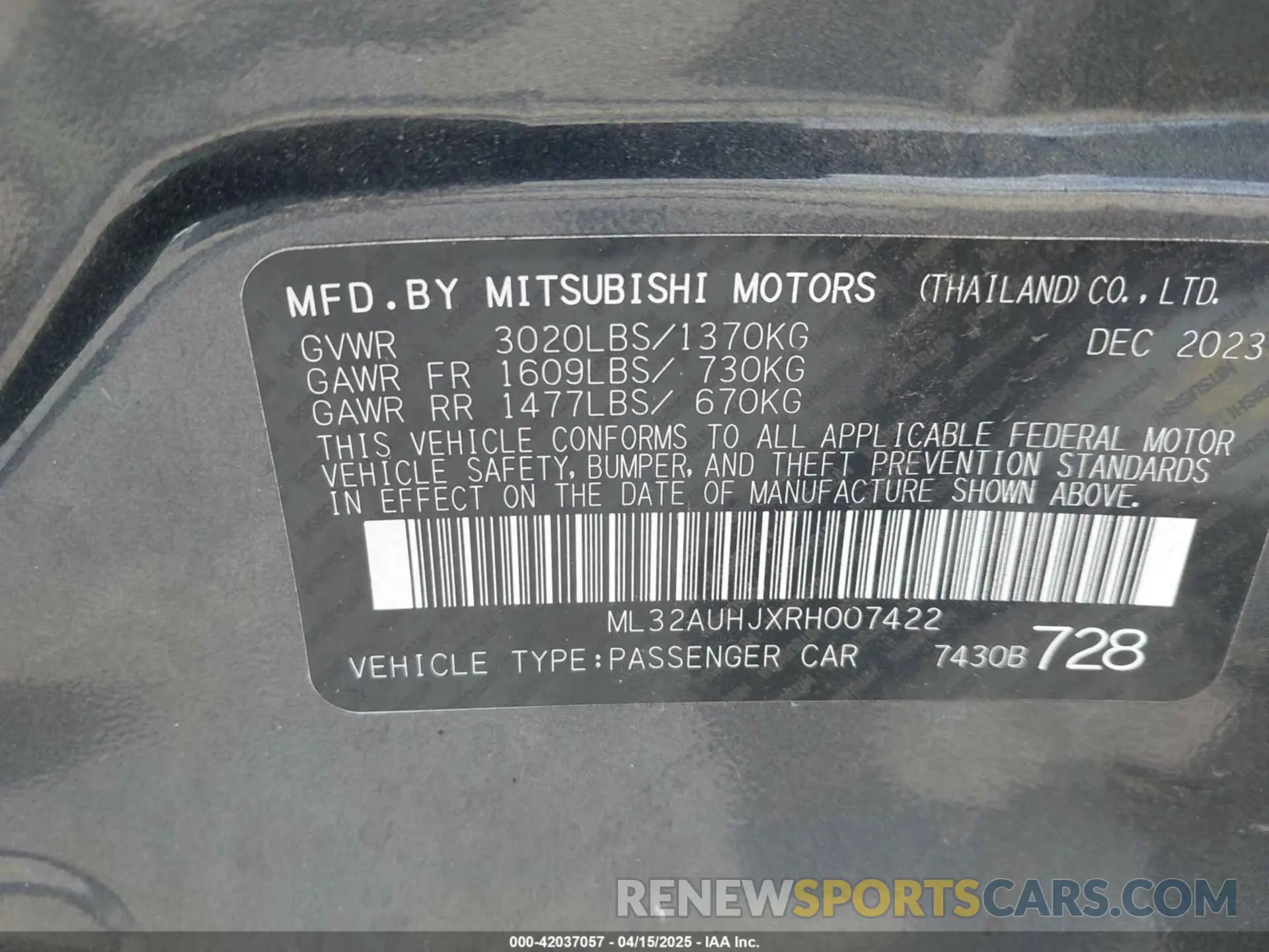 9 fotografías del automóvil dañado ML32AUHJXRH007422 MITSUBISHI MIRAGE 2024