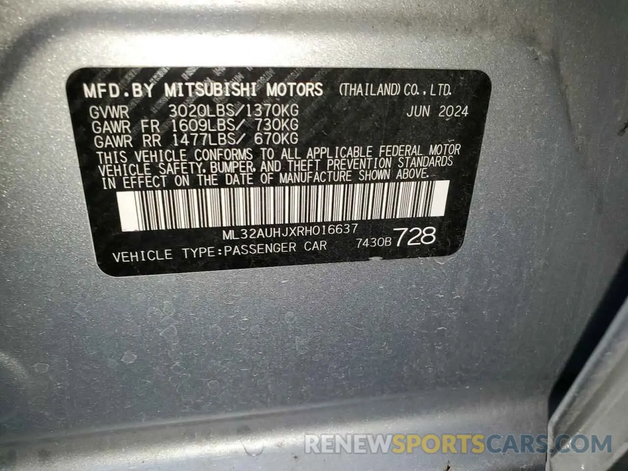 13 fotografías del automóvil dañado ML32AUHJXRH016637 MITSUBISHI MIRAGE 2024
