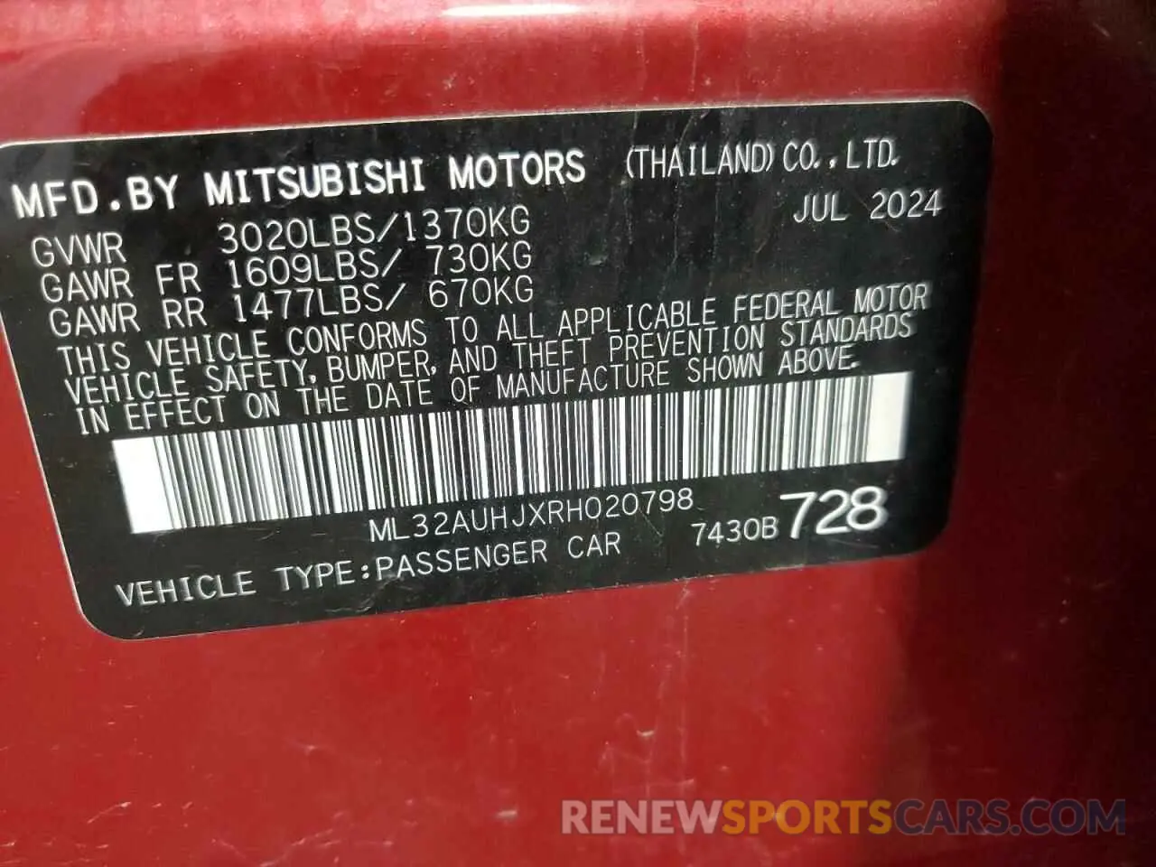 13 fotografías del automóvil dañado ML32AUHJXRH020798 MITSUBISHI MIRAGE 2024