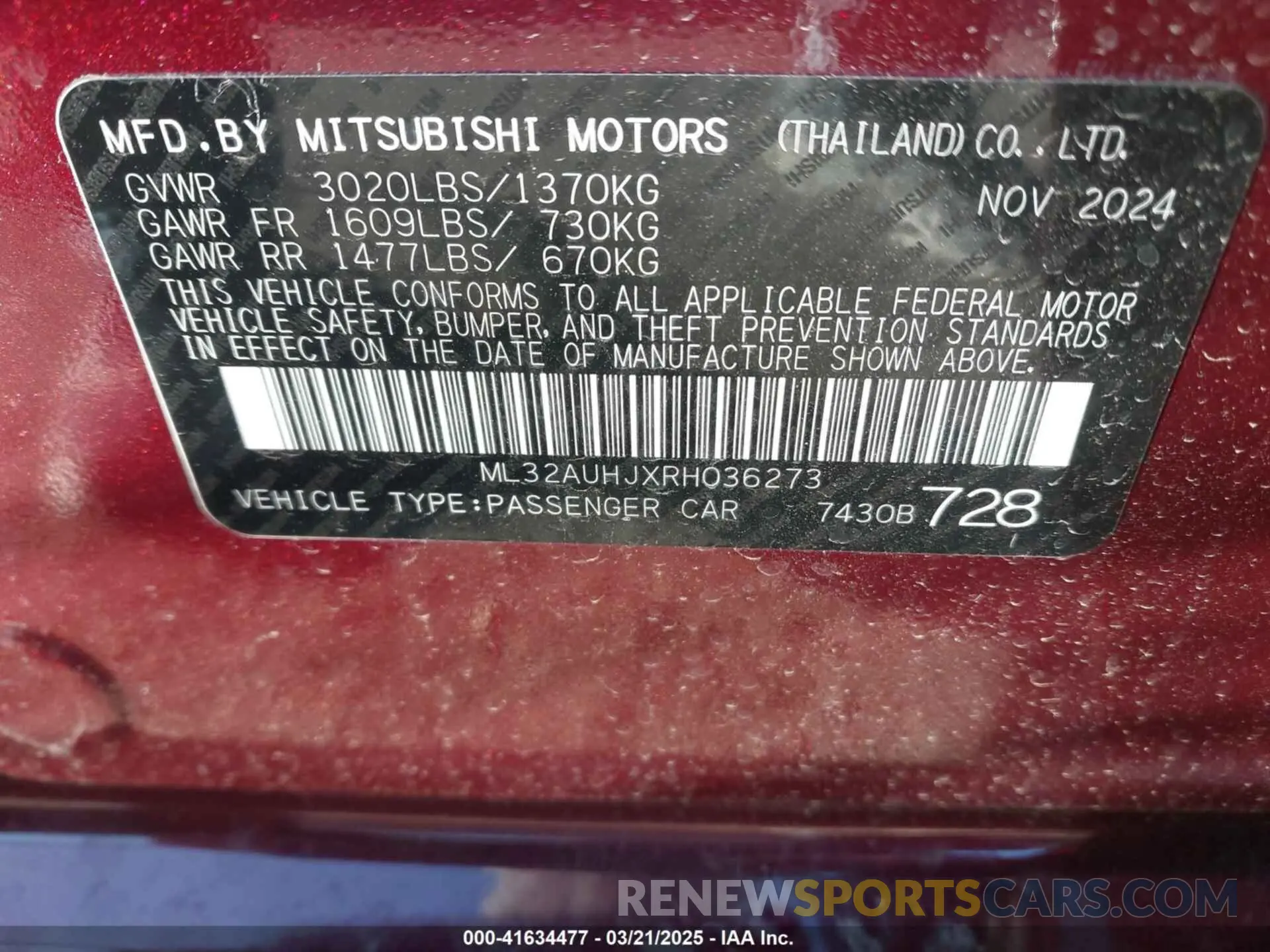 9 fotografías del automóvil dañado ML32AUHJXRH036273 MITSUBISHI MIRAGE 2024