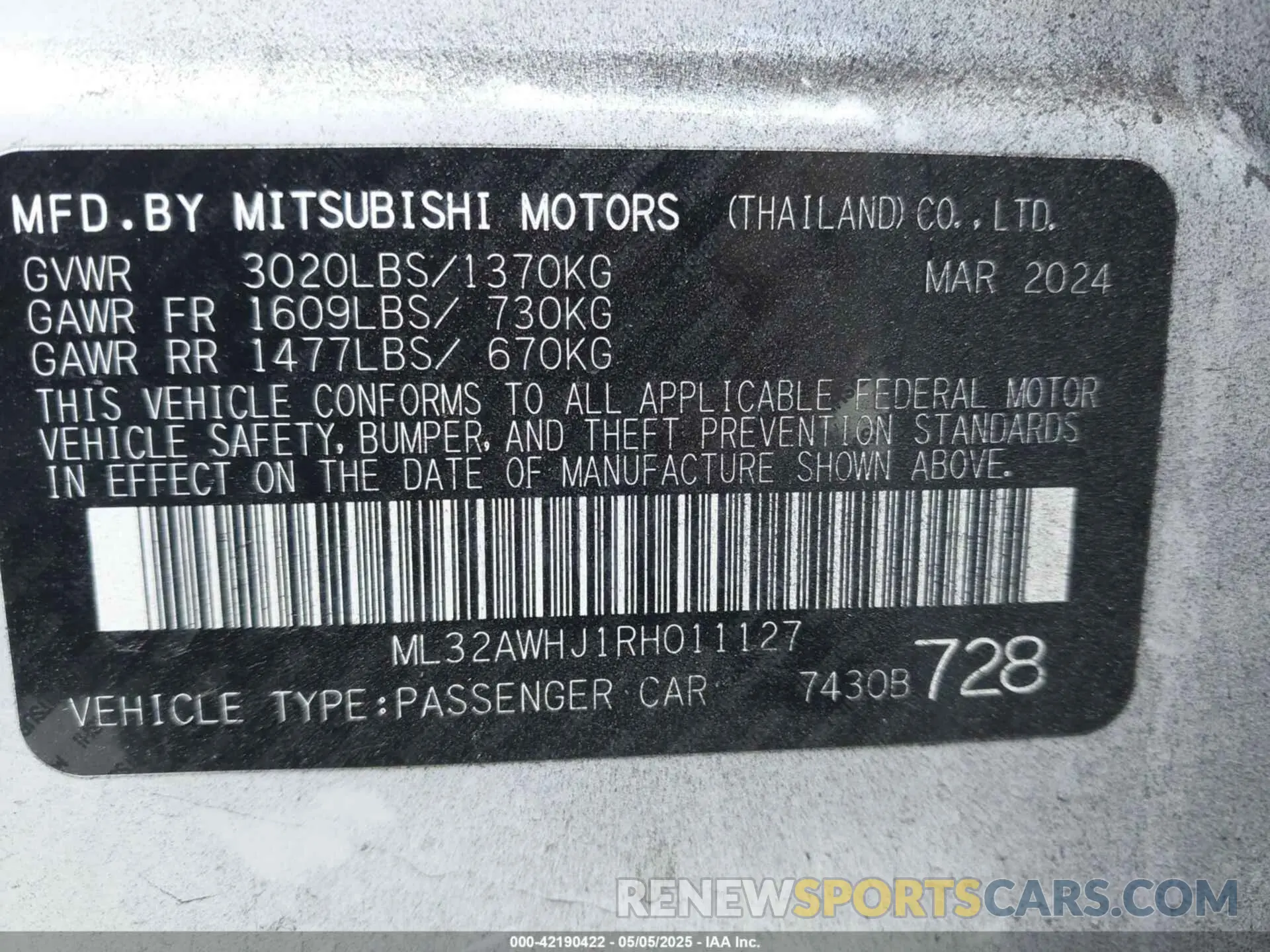 9 fotografías del automóvil dañado ML32AWHJ1RH011127 MITSUBISHI MIRAGE 2024