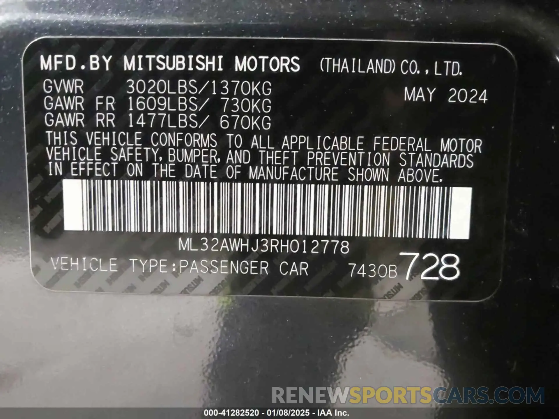 9 fotografías del automóvil dañado ML32AWHJ3RH012778 MITSUBISHI MIRAGE 2024