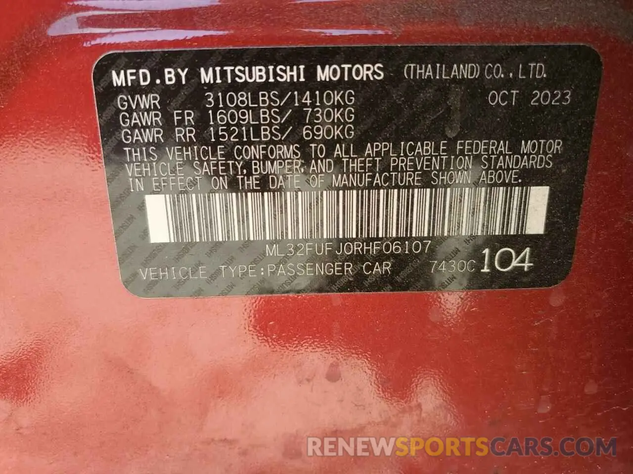 15 fotografías del automóvil dañado ML32FUFJ0RHF06107 MITSUBISHI MIRAGE 2024