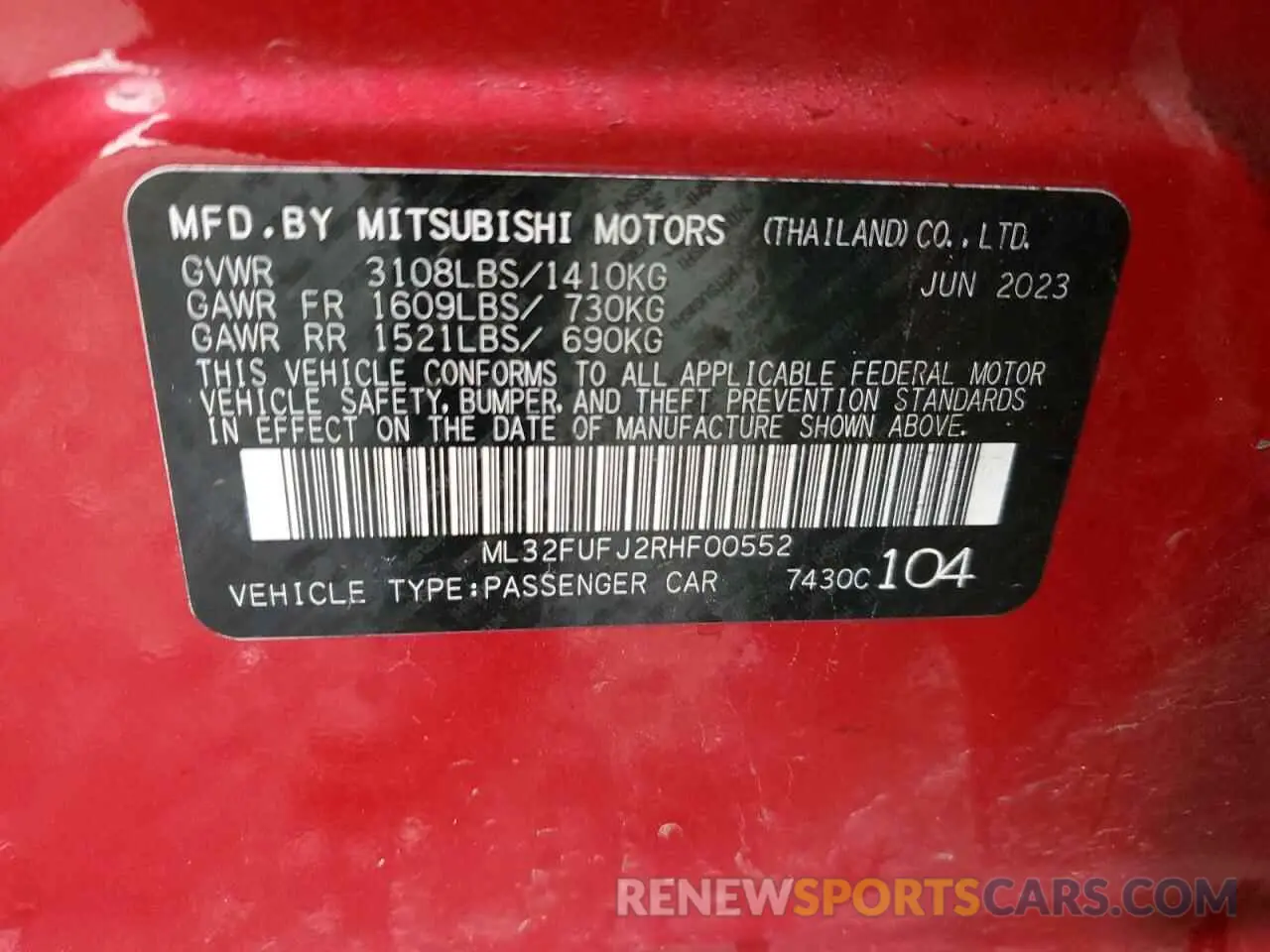 12 fotografías del automóvil dañado ML32FUFJ2RHF00552 MITSUBISHI MIRAGE 2024