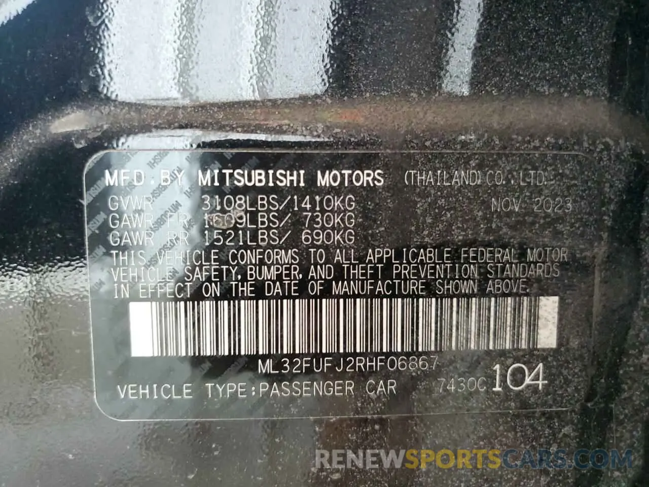 15 fotografías del automóvil dañado ML32FUFJ2RHF06867 MITSUBISHI MIRAGE 2024
