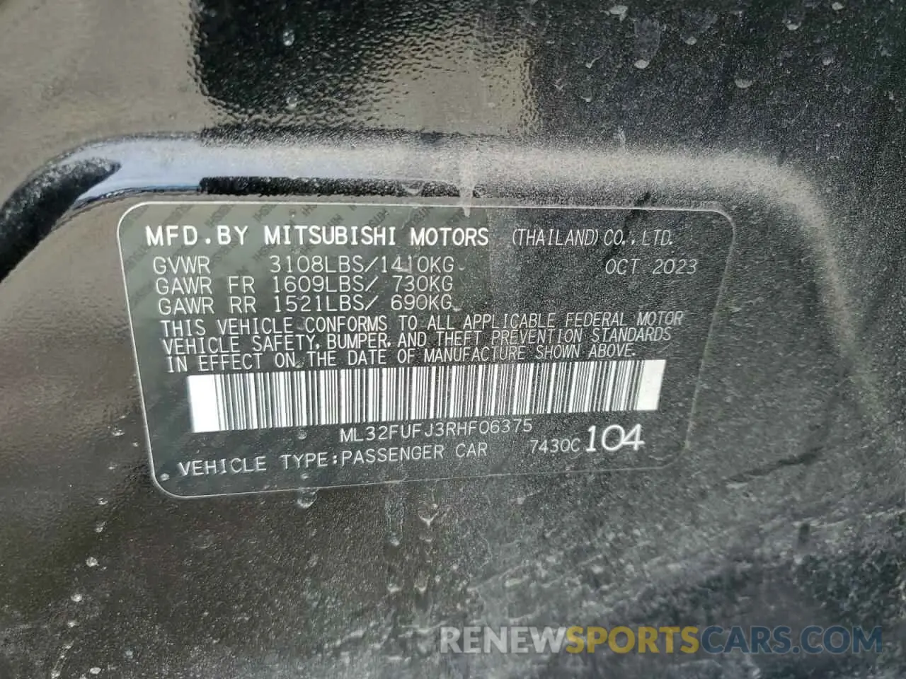 12 fotografías del automóvil dañado ML32FUFJ3RHF06375 MITSUBISHI MIRAGE 2024