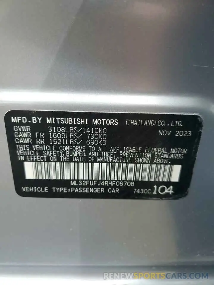 12 fotografías del automóvil dañado ML32FUFJ4RHF06708 MITSUBISHI MIRAGE 2024