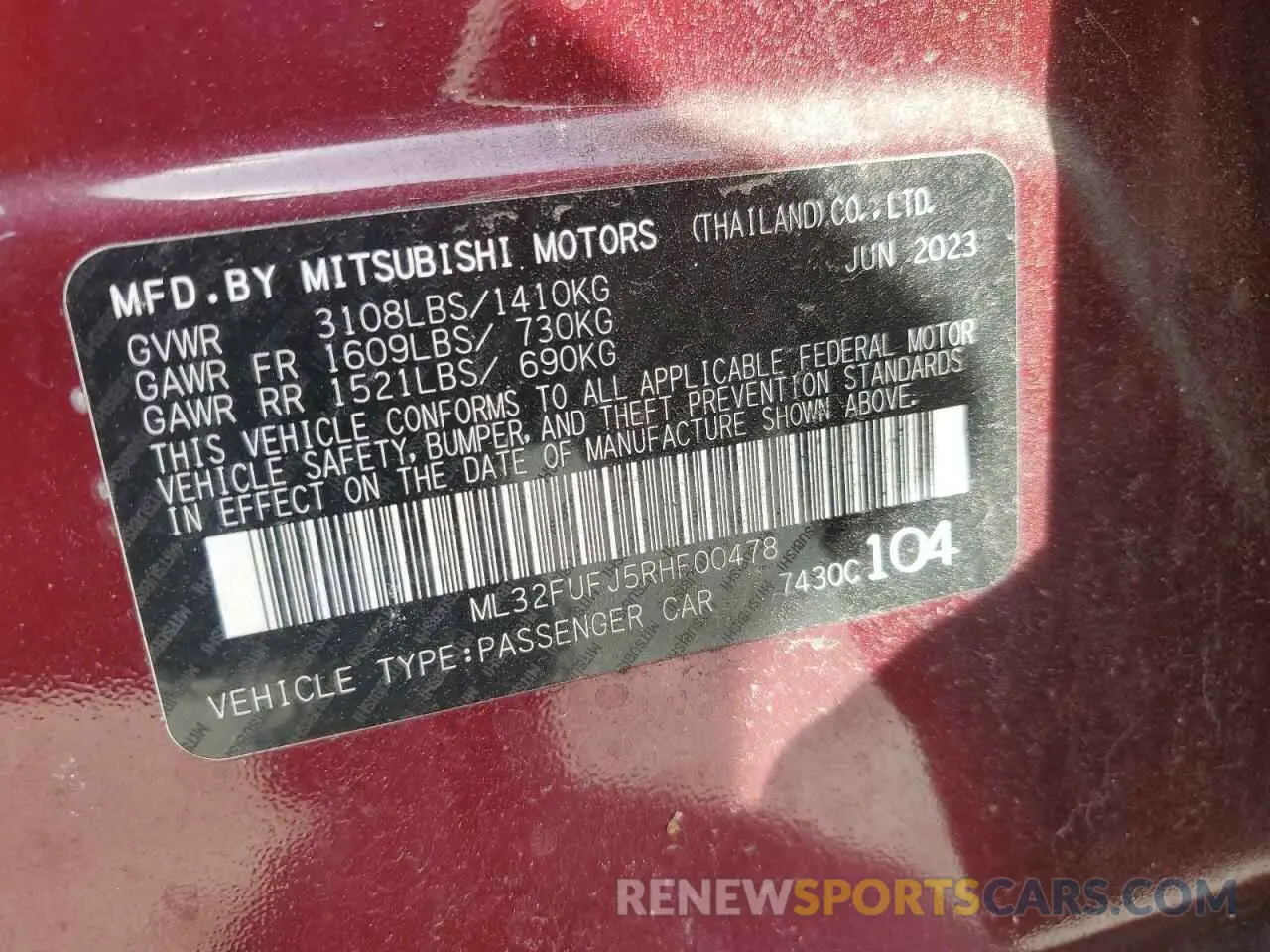 13 fotografías del automóvil dañado ML32FUFJ5RHF00478 MITSUBISHI MIRAGE 2024