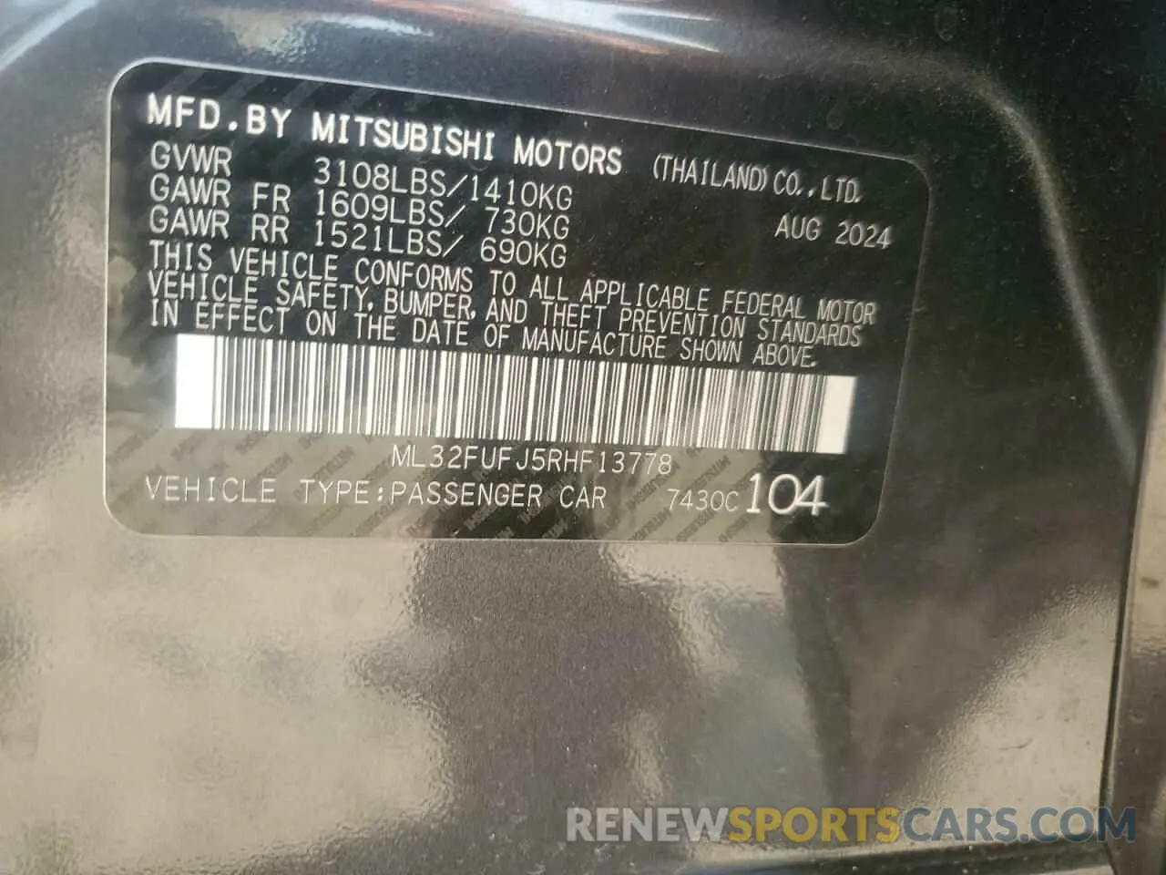 12 fotografías del automóvil dañado ML32FUFJ5RHF13778 MITSUBISHI MIRAGE 2024