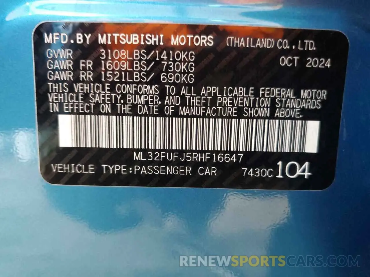 13 fotografías del automóvil dañado ML32FUFJ5RHF16647 MITSUBISHI MIRAGE 2024