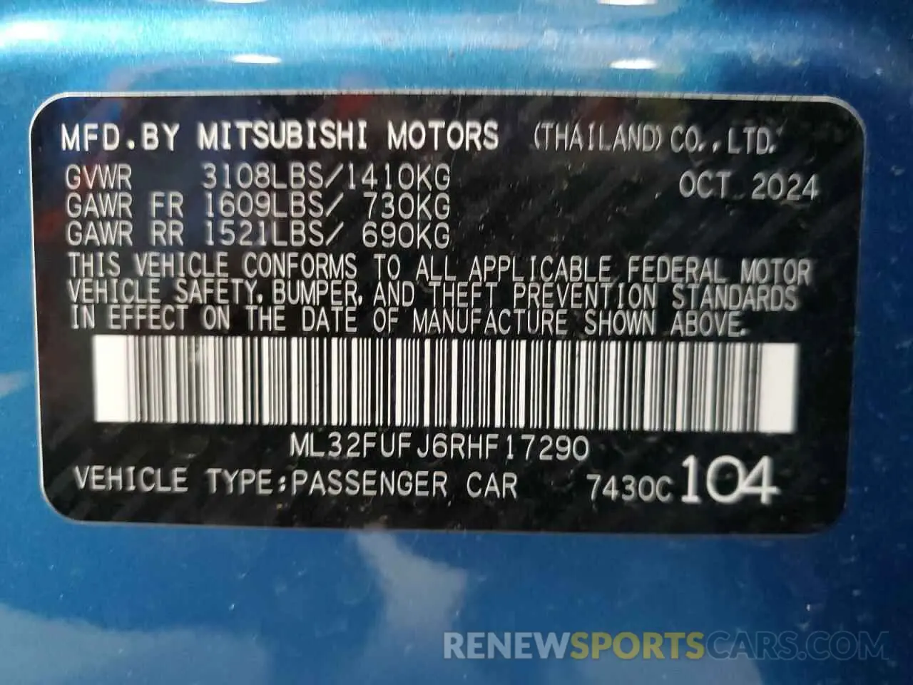 13 fotografías del automóvil dañado ML32FUFJ6RHF17290 MITSUBISHI MIRAGE 2024
