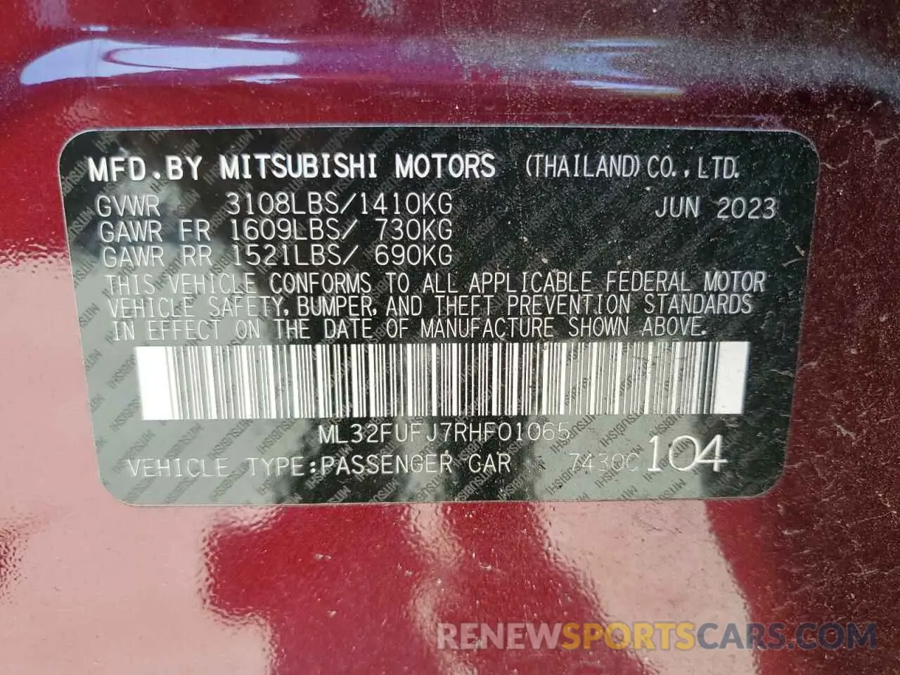 12 fotografías del automóvil dañado ML32FUFJ7RHF01065 MITSUBISHI MIRAGE 2024