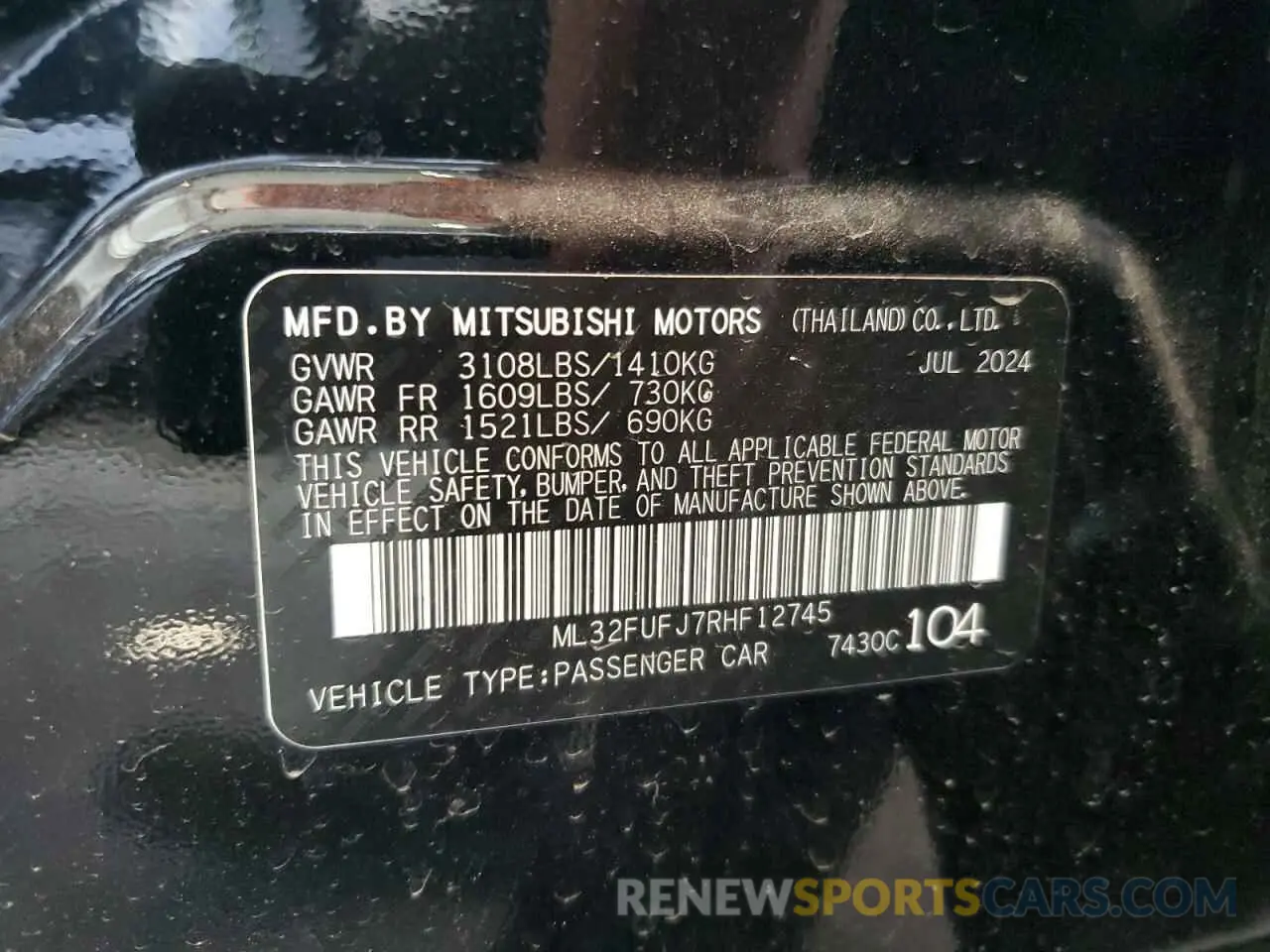 12 fotografías del automóvil dañado ML32FUFJ7RHF12745 MITSUBISHI MIRAGE 2024