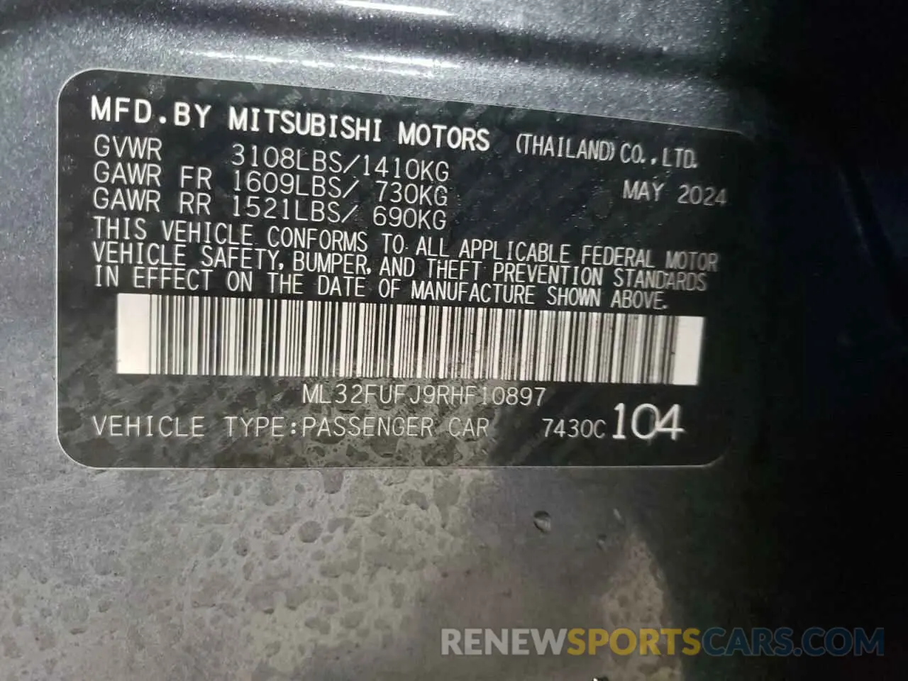 12 fotografías del automóvil dañado ML32FUFJ9RHF10897 MITSUBISHI MIRAGE 2024