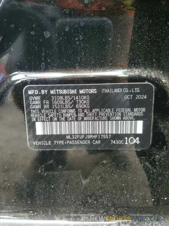 14 fotografías del automóvil dañado ML32FUFJ9RHF17557 MITSUBISHI MIRAGE 2024