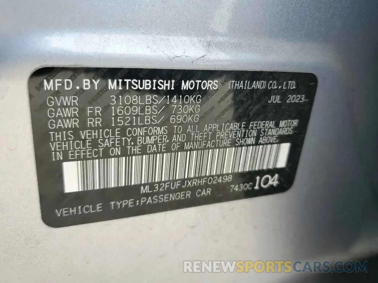 15 fotografías del automóvil dañado ML32FUFJXRHF02498 MITSUBISHI MIRAGE 2024