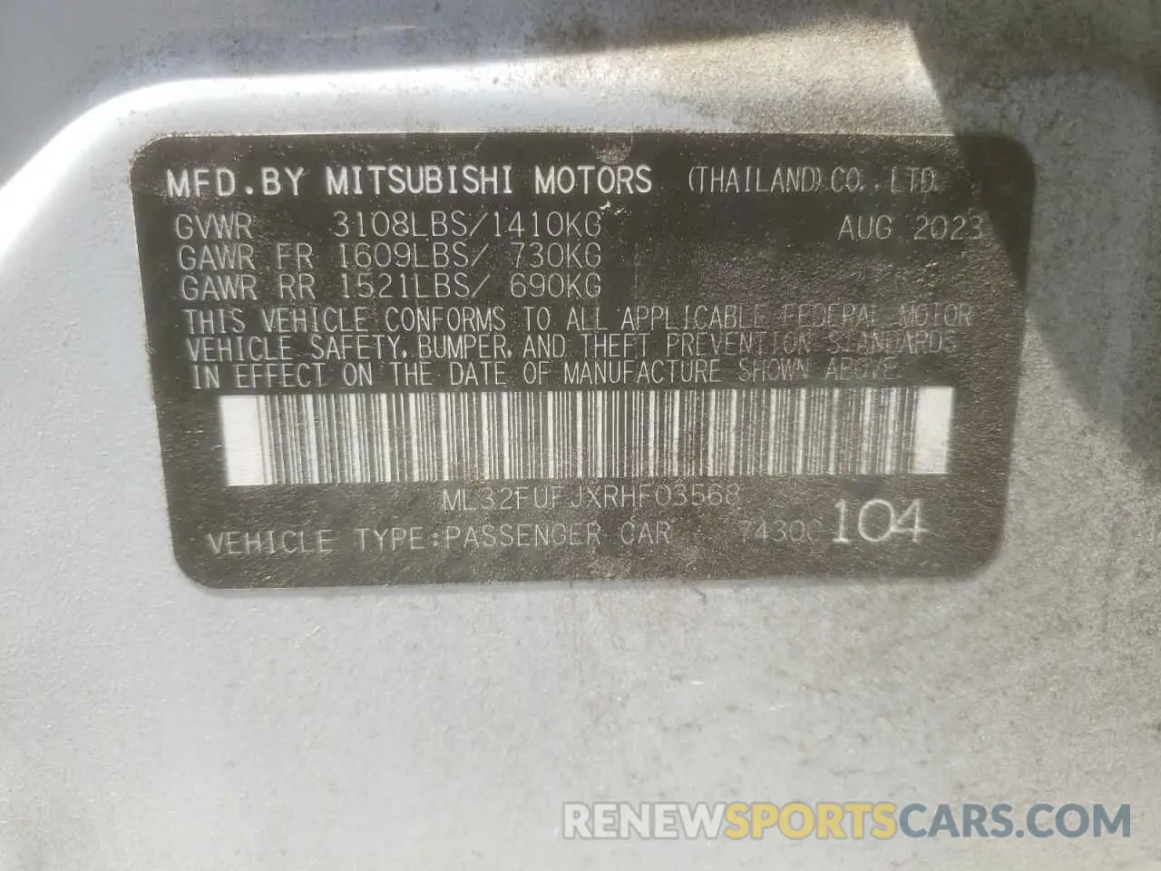 12 fotografías del automóvil dañado ML32FUFJXRHF03568 MITSUBISHI MIRAGE 2024