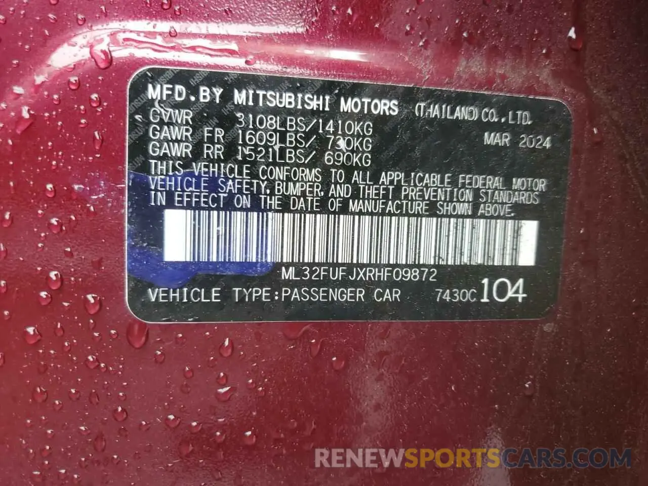 12 fotografías del automóvil dañado ML32FUFJXRHF09872 MITSUBISHI MIRAGE 2024