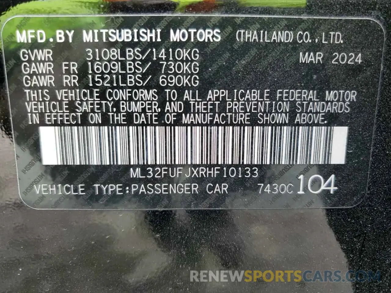 13 fotografías del automóvil dañado ML32FUFJXRHF10133 MITSUBISHI MIRAGE 2024