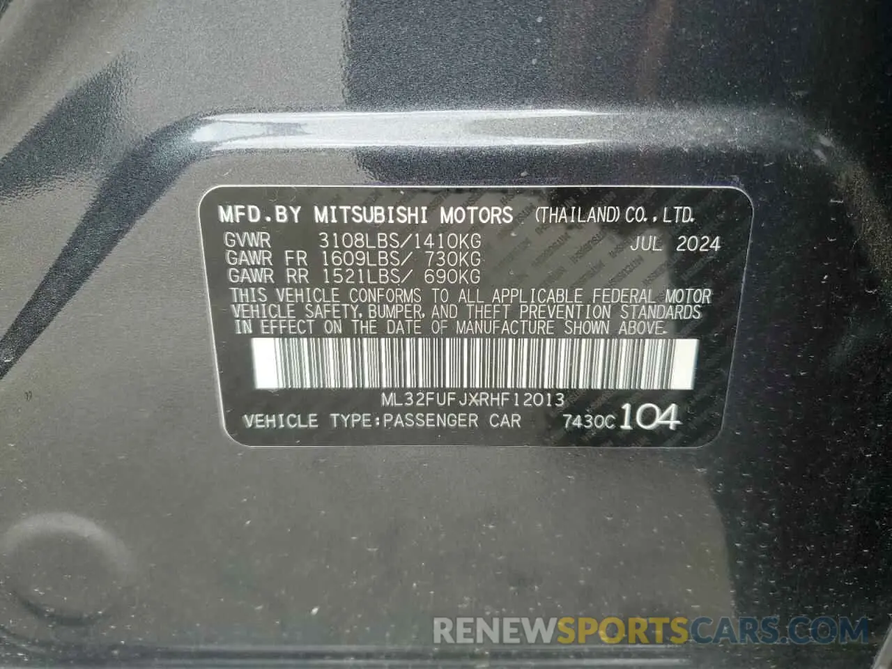 13 fotografías del automóvil dañado ML32FUFJXRHF12013 MITSUBISHI MIRAGE 2024