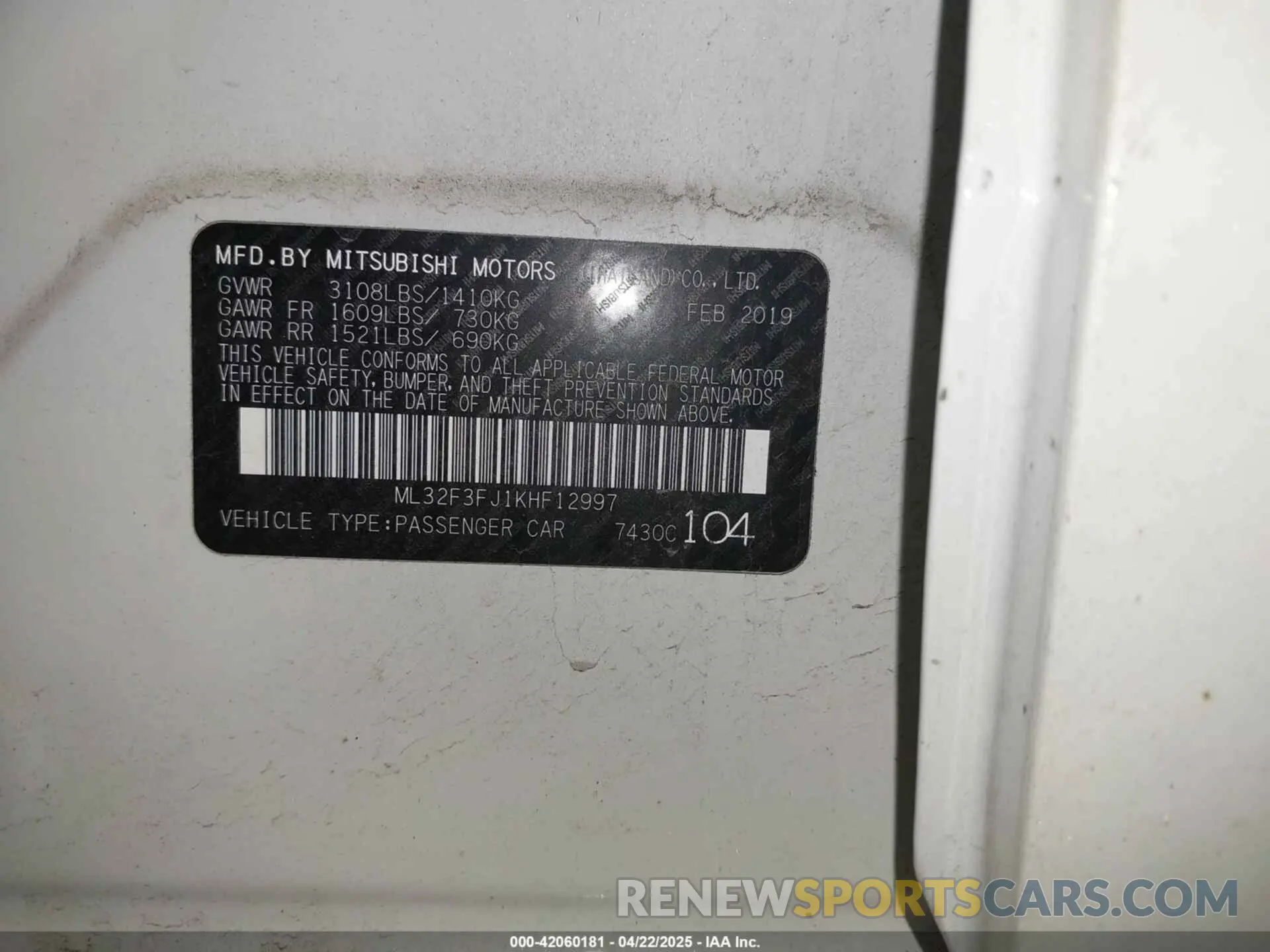 9 fotografías del automóvil dañado ML32F3FJ1KHF12997 MITSUBISHI MIRAGE G4 2019