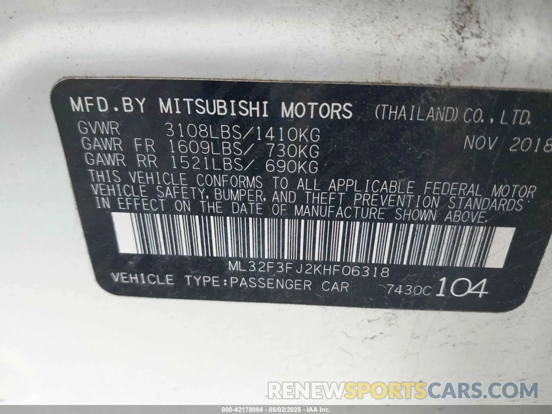 9 fotografías del automóvil dañado ML32F3FJ2KHF06318 MITSUBISHI MIRAGE G4 2019