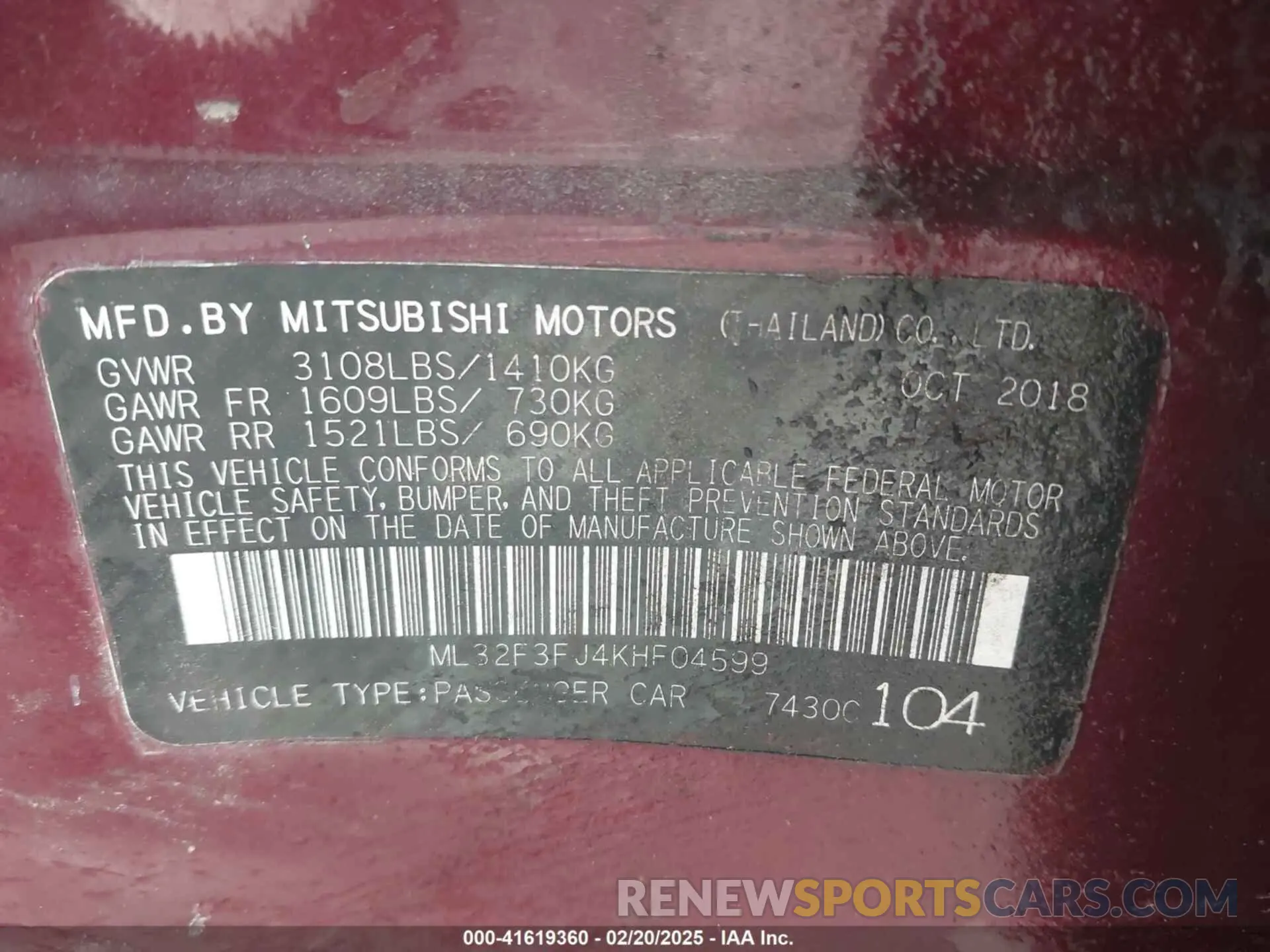 9 fotografías del automóvil dañado ML32F3FJ4KHF04599 MITSUBISHI MIRAGE G4 2019